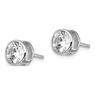 Sterling Silver Round CZ Bezel Stud Earrings – view 3