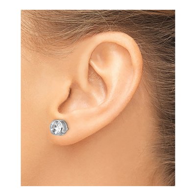 Sterling Silver Round CZ Bezel Stud Earrings – view 4