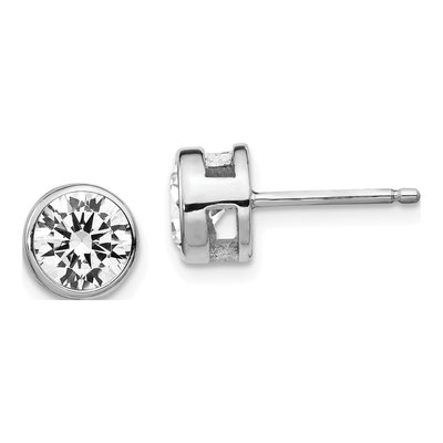 Sterling Silver Round CZ Bezel Stud Earrings