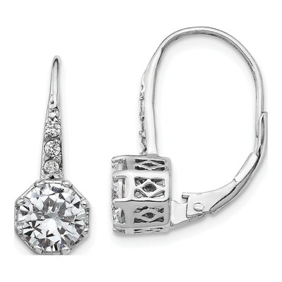 Sterling Silver CZ Leverback Earrings