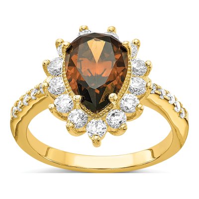 Gold-Plated Sterling Silver CZ Teardrop Ring
