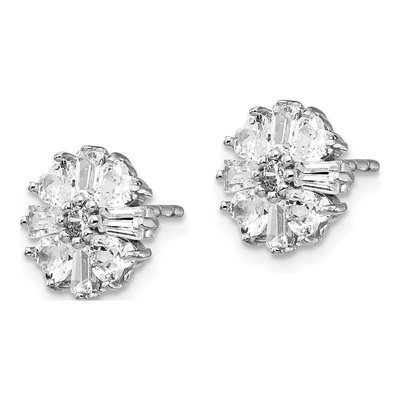 Sterling Silver Round CZ Cluster Stud Earrings – view 3