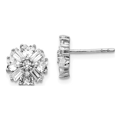 Sterling Silver Round CZ Cluster Stud Earrings
