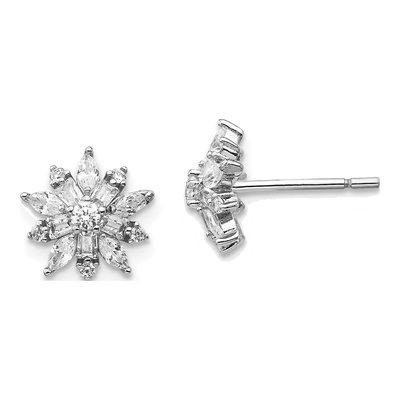 Sterling Silver Round CZ Button Stud Earrings