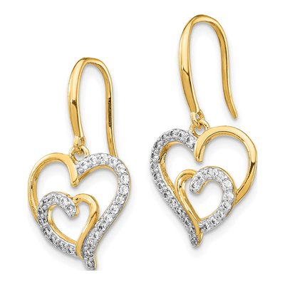 Gold-Plated Sterling Silver CZ Heart Dangle Earrings – view 3