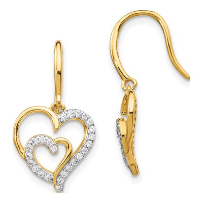 Gold-Plated Sterling Silver CZ Heart Dangle Earrings