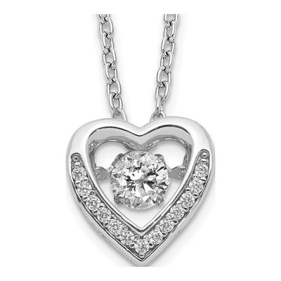 Sterling Silver CZ Heart Pendant Necklace