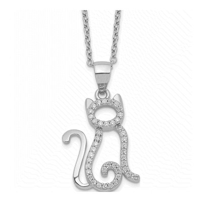 Sterling Silver CZ Cat Pendant Necklace
