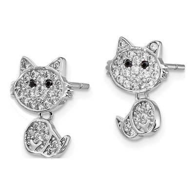 Sterling Silver CZ Cat Dangle Earrings – view 3
