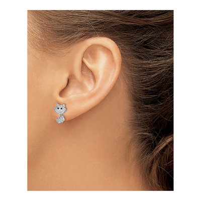 Sterling Silver CZ Cat Dangle Earrings – view 4