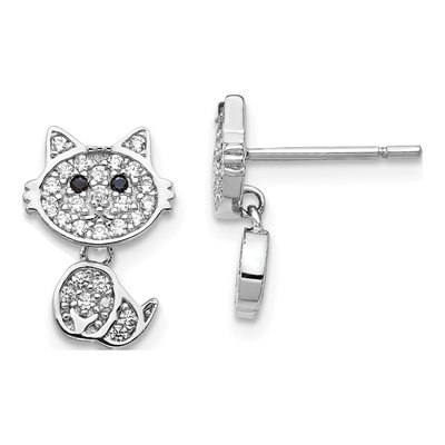 Sterling Silver CZ Cat Dangle Earrings