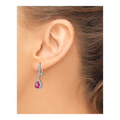 Sterling Silver Lab-Created Ruby & CZ Teardrop Leverback Earrings – view 4