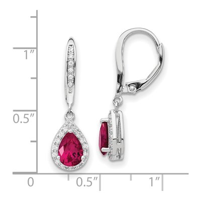 Sterling Silver Lab-Created Ruby & CZ Teardrop Leverback Earrings – view 5