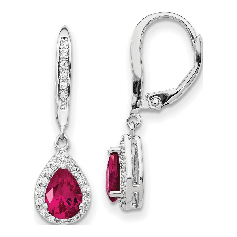 Sterling Silver Lab-Created Ruby & CZ Teardrop Leverback Earrings