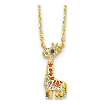 Gold-Plated Sterling Silver CZ Giraffe Pendant Necklace