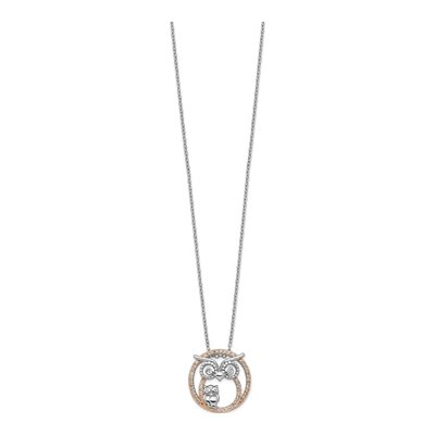 Rose Gold-Plated Sterling Silver CZ Owl Pendant Necklace – view 3