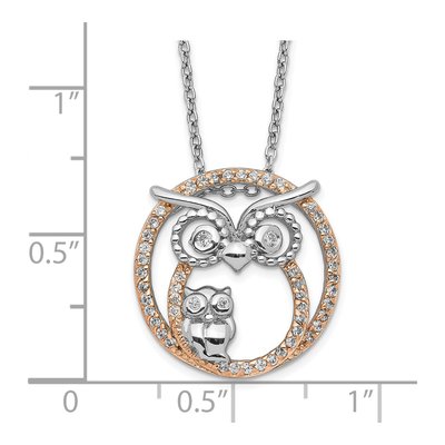 Rose Gold-Plated Sterling Silver CZ Owl Pendant Necklace – view 4
