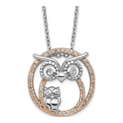 Rose Gold-Plated Sterling Silver CZ Owl Pendant Necklace