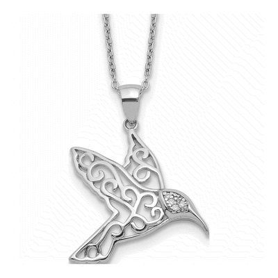 Sterling Silver CZ Hummingbird Pendant Necklace