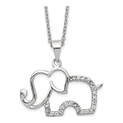 Sterling Silver CZ Elephant Pendant Necklace