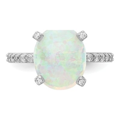 Sterling Silver Lab-Created Opal & CZ Oval Ring – view 6