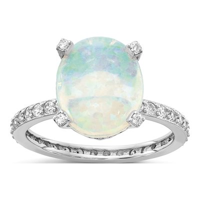 Sterling Silver Lab-Created Opal & CZ Oval Ring