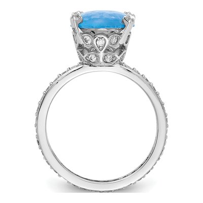 Sterling Silver Lab-Created Opal & CZ Cabochon Brilliant-Cut Oval Ring – view 3