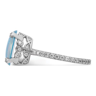Sterling Silver Lab-Created Opal & CZ Cabochon Brilliant-Cut Oval Ring – view 4