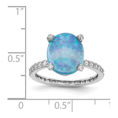 Sterling Silver Lab-Created Opal & CZ Cabochon Brilliant-Cut Oval Ring – view 5