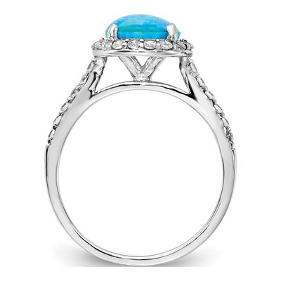 Sterling Silver Lab-Created Opal & CZ Halo Ring – view 3