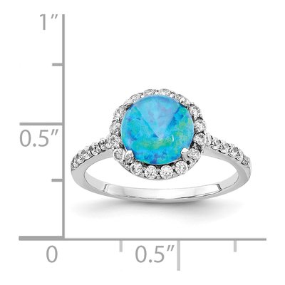 Sterling Silver Lab-Created Opal & CZ Halo Ring – view 5
