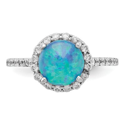 Sterling Silver Lab-Created Opal & CZ Halo Ring – view 6