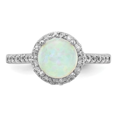 Sterling Silver Lab-Created Opal & CZ Halo Ring – view 6