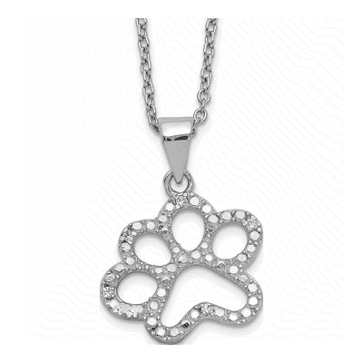 Sterling Silver CZ Paw Pendant Necklace