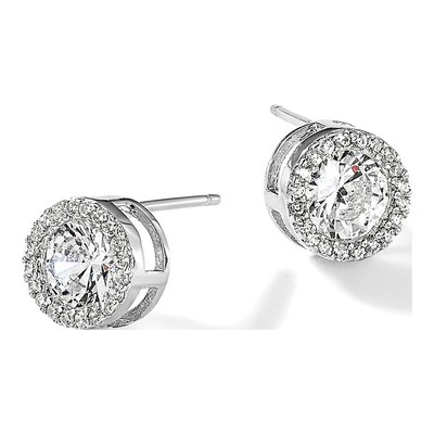 Sterling Silver 6mm Round CZ Halo Stud Earrings – view 6