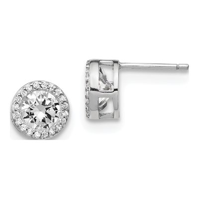 Sterling Silver 6mm Round CZ Halo Stud Earrings
