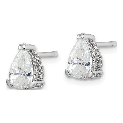 Sterling Silver Round CZ Pear Pave Stud Earrings – view 3