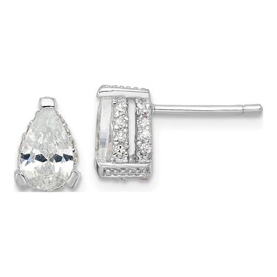 Sterling Silver Round CZ Pear Pave Stud Earrings