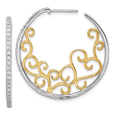Sterling Silver 35mm CZ Swirl Hoop Earrings