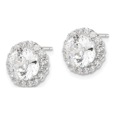 Sterling Silver 8mm Round CZ Halo Button Stud Earrings – view 3