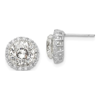 Sterling Silver 8mm Round CZ Halo Button Stud Earrings
