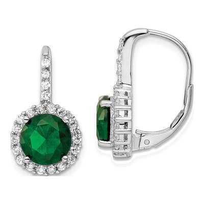 Sterling Silver CZ Glass Halo Leverback Earrings