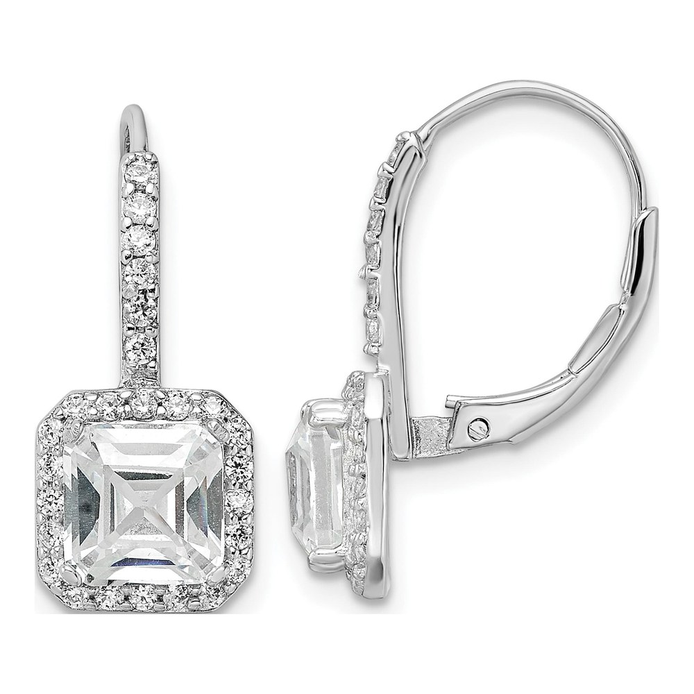 Cheryl M Sterling Silver CZ Leverback Earrings