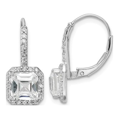 Sterling Silver CZ Leverback Earrings