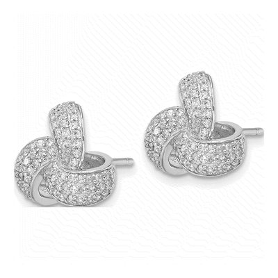 Sterling Silver Round CZ Love Knot Stud Earrings – view 3