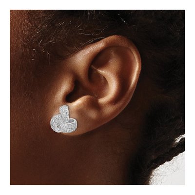 Sterling Silver Round CZ Love Knot Stud Earrings – view 4