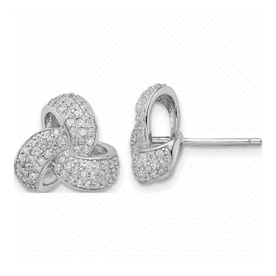 Sterling Silver Round CZ Love Knot Stud Earrings