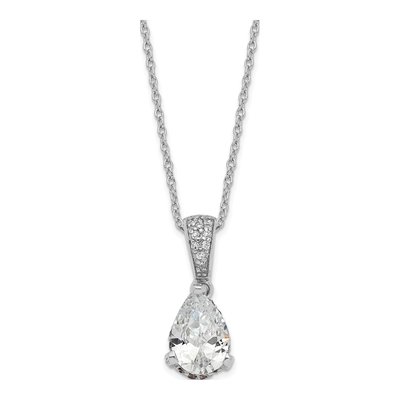 Sterling Silver CZ Pear Pendant Necklace