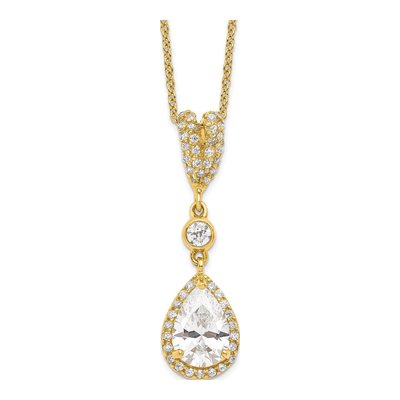 Gold-Plated Sterling Silver CZ Teardrop Pendant Necklace