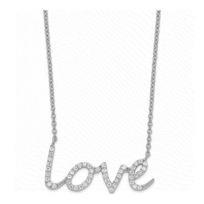 Sterling Silver CZ LOVE Pendant Necklace